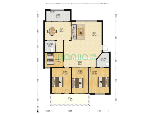 凯捷花园 4室2厅2卫 156平方