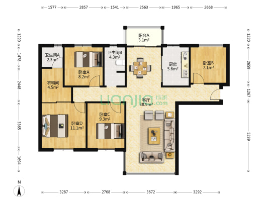 新华联梦想城 4室1厅2卫 114平方