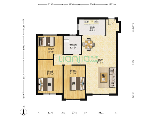龙湖公园里 3室1厅1卫 112平方