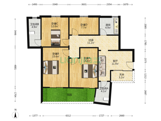 王天井巷散盘 4室1厅2卫 69平方