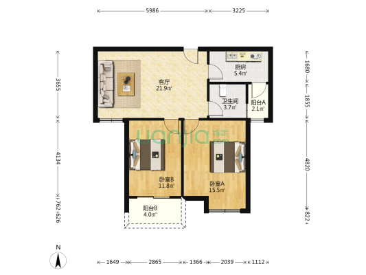 富元雅苑 2室1厅1卫 84平方