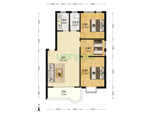 华颖花园 3室1厅1卫 93平方