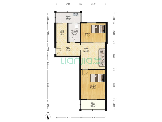 山西省城乡建设学校宿舍 2室2厅1卫 70平方