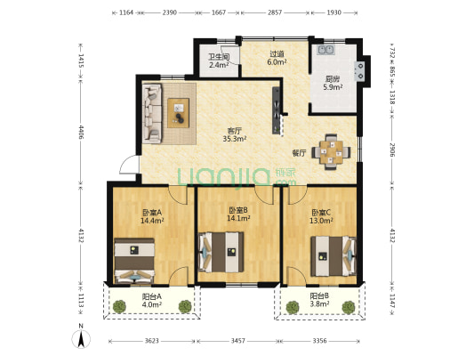 南化集团第二生活区 3室1厅1卫 101平方