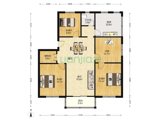 联合一村 4室1厅1卫 132平方