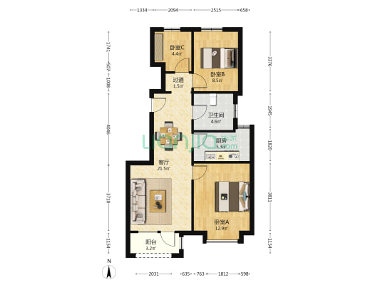 五矿万科·哈洛小镇 3室1厅1卫 89平方