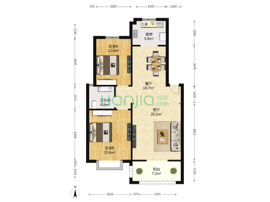 豫章新城 2室2厅1卫 96平方