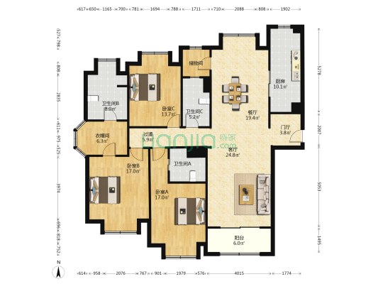 万科翡翠雅宾利 3室2厅3卫 184平方