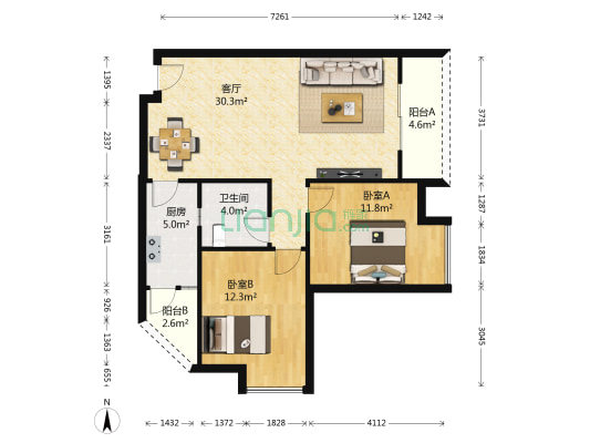 映泉花园 2室1厅1卫 85平方