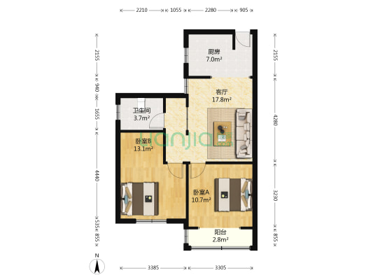 吴中路1001弄 2室1厅1卫 67平方