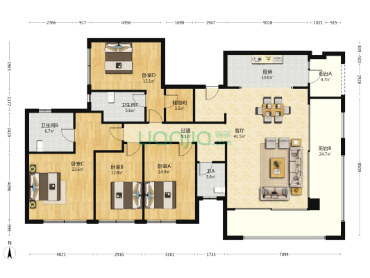 鲁能泰山7号三街区 4室1厅3卫 210平方