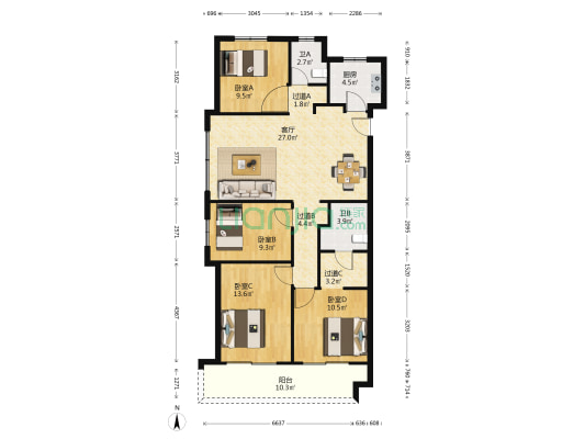 融创城 4室1厅2卫 124平方
