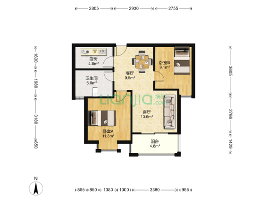 中环东方名景 2室2厅1卫 72平方