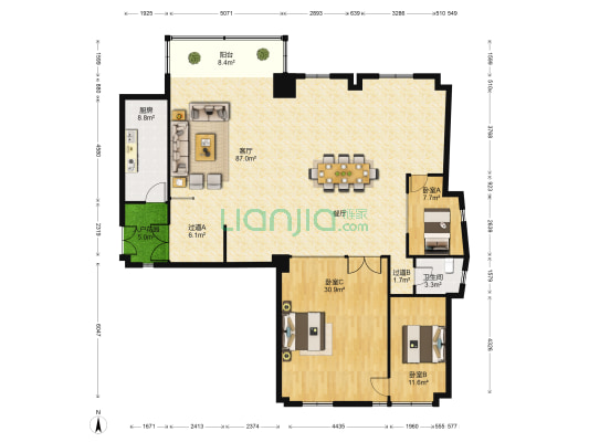 中州世纪广场 3室1厅1卫 205平方