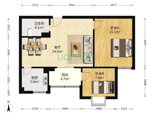 万华园丽景华都 2室1厅1卫 78平方