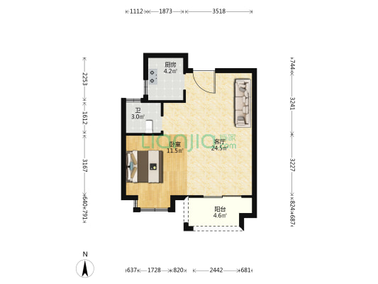 泰运雅苑 1室1厅1卫 66平方