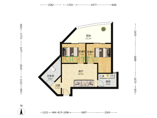 鸿图大厦 2室1厅1卫 63平方