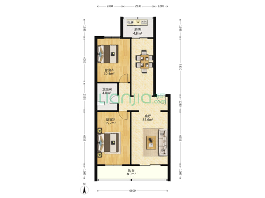 西安供电局炮房街家属楼 2室1厅1卫 93平方