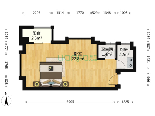 瑞景华庭 1室0厅1卫 42平方