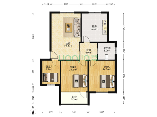 东门街 3室1厅1卫 100平方