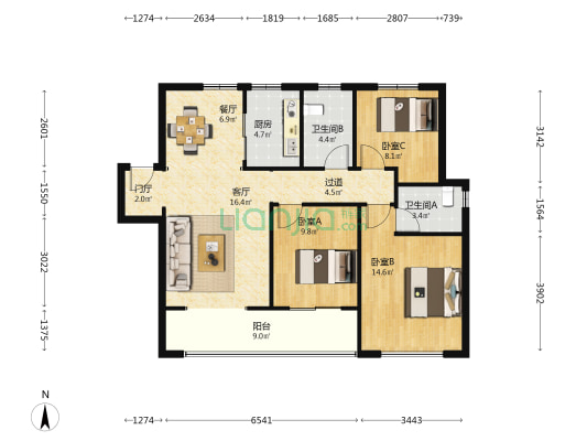 中梁鎏金云玺 3室2厅2卫 118平方