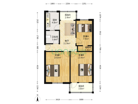 交通路106号院 3室1厅1卫 77平方