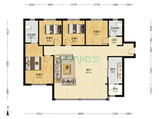 龙湖·九里名邸 4室1厅2卫 141平方