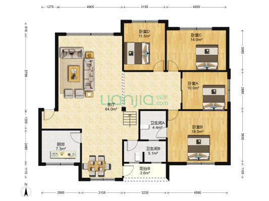 仁寿县应急管理局 4室1厅2卫 168平方