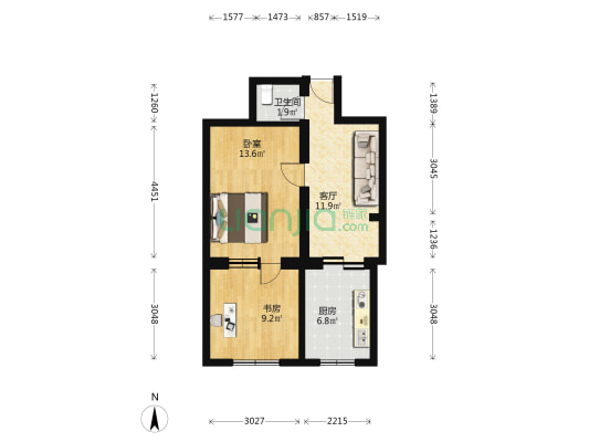 北京第二制药厂宿舍 2室1厅1卫 39平方