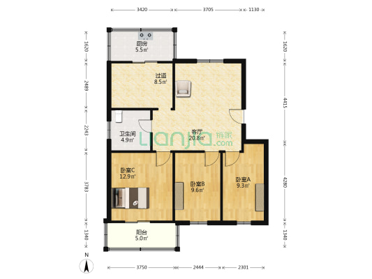 草场楼 3室1厅1卫 96平方