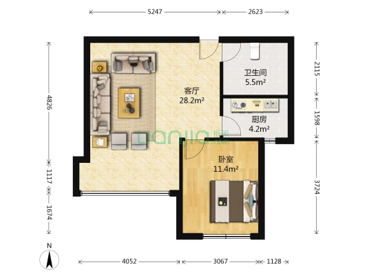 世纪华府 1室1厅1卫 62平方