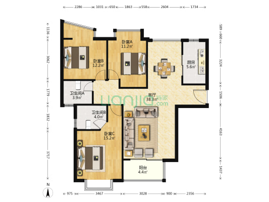 御水天成 3室1厅2卫 128平方