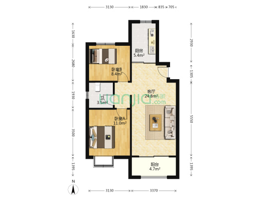 阜安景苑 2室1厅1卫 80平方
