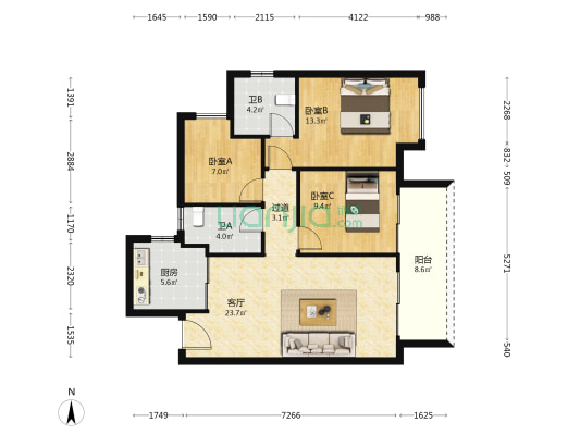 中交春风景里 3室1厅2卫 98平方