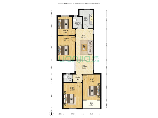 红专一街2号院 4室1厅2卫 113平方
