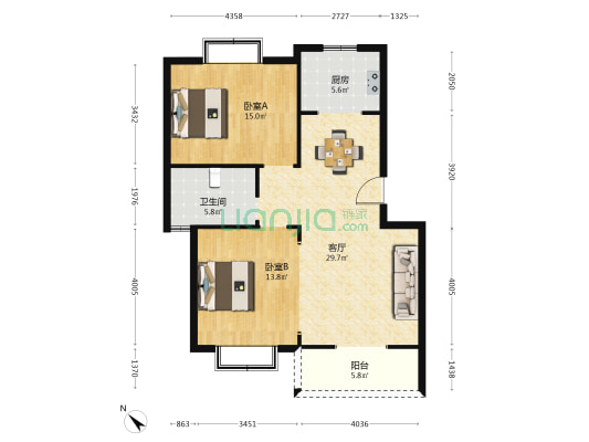 新亚花园 2室1厅1卫 91平方