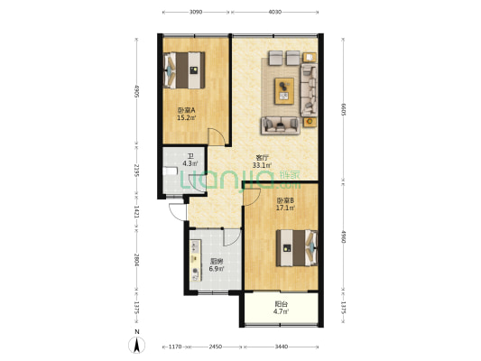 桃园路 2室1厅1卫 92平方