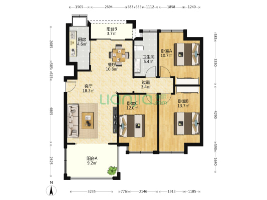 碧桂园半岛南湾 3室2厅1卫 105平方
