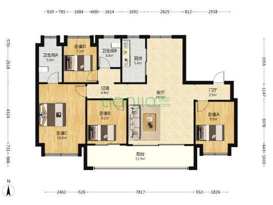 颐和云台源筑 4室1厅2卫 143平方