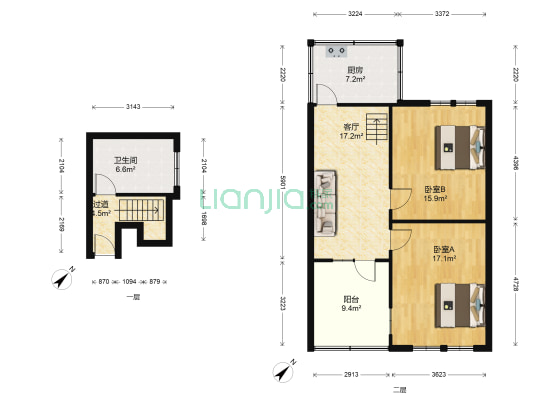 世界里 2室1厅1卫 69平方