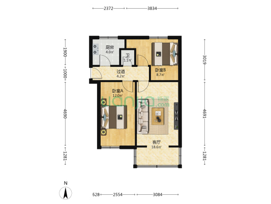 艾黎小区 2室1厅1卫 54平方
