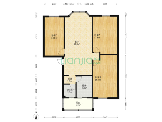 锦虹苑 3室1厅1卫 125平方