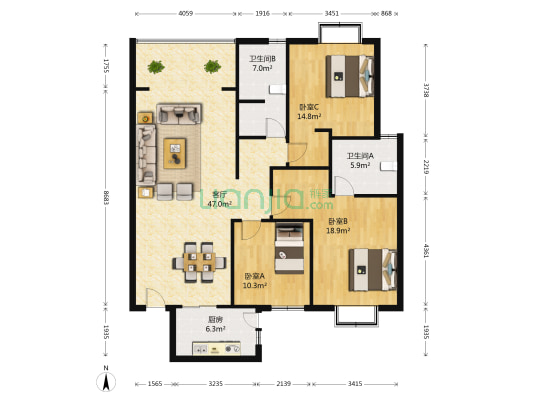 金彭佳园 3室1厅2卫 136平方