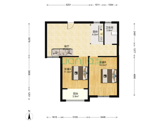 港利上城国际 2室1厅1卫 93平方
