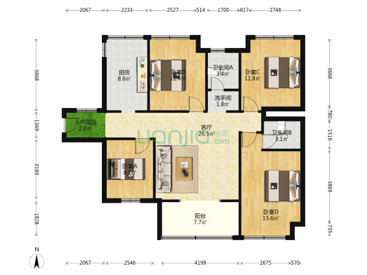 荣盛·金鹗御府 4室1厅3卫 126平方