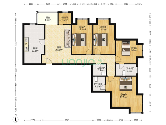 观风亭新苑三区 4室1厅3卫 138平方