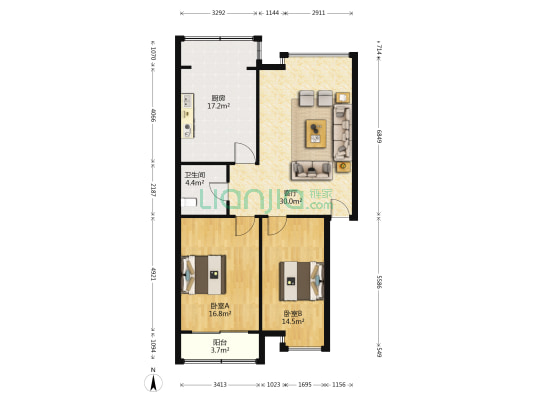 锦秀苑小区 2室1厅1卫 106平方