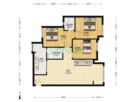 凤凰湾天悦 3室1厅2卫 100平方