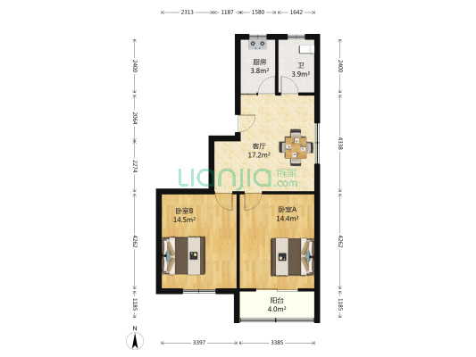 梅林路60号 2室1厅1卫 70平方