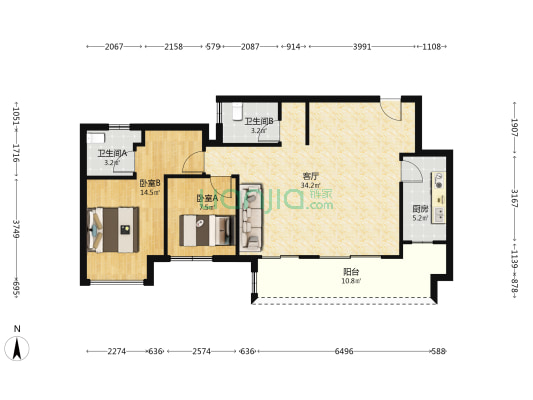 金科禹洲府繁境 2室1厅2卫 89平方